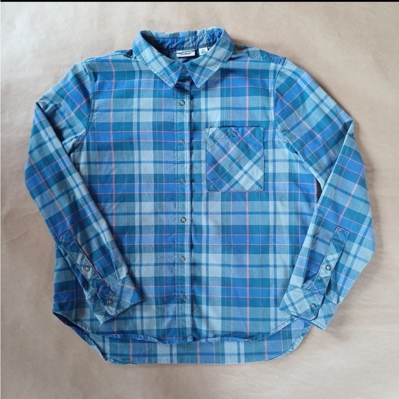 LL Bean Womens Flannel Shirt Size M Blue Plaid Long Sleeve Button Up Hiking - Picture 1 of 10